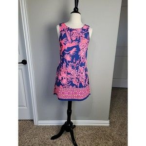 Lilly Pulitzer Donna Romper Indigo Night Caw Blue Pink Print Mini Dress Sz 4